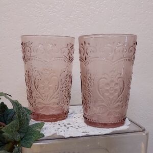 The Pioneer Woman Amelia Rose Pink Drinking Water Tea Glass Lot of 2